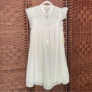 Iris Bloom Cotton Eyelet Lace Mini Dress, Cottagecore Boho Fairycore, NWT Size M